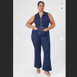 Forever 21 Plus Size Sleeveless Denim Flare Jumpsuit 2X